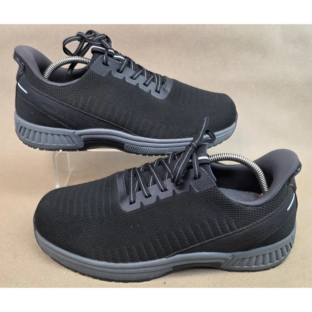 Orthofeet Men's 11 2E Wide Black 20011 Mesh Diabetic Walking Shoes Lace Up Low